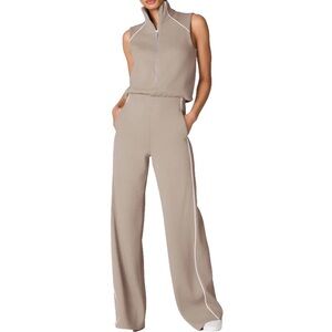 SPANX Size XS Regular Air Essentials Pique Sleeveless Jumpsuit Ashwood